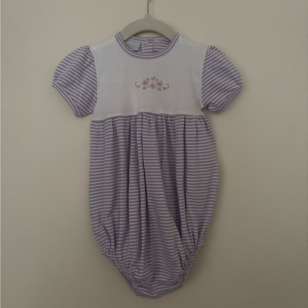 NWT Squiggles by Charlie Lavender Striped Bubble with Floral Embroidery